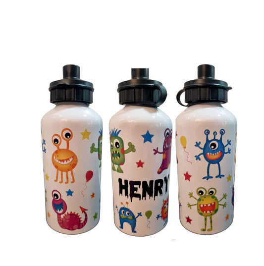 Personalised Happy Drinks Bottle. Unique Hand printed Gift. Aluminium Water Drink