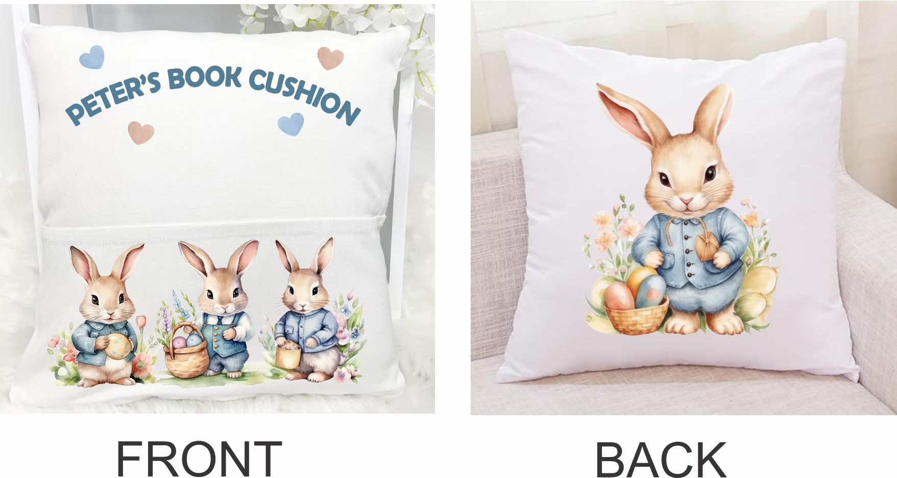 white cushions for easter personalised with a name