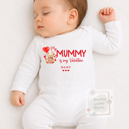 My Mummy Is My Valentine Outfit | Personalized Baby Valentine's Sleepsuit | Custom Baby Name Shirt | Baby Valentine's Sweatshirt