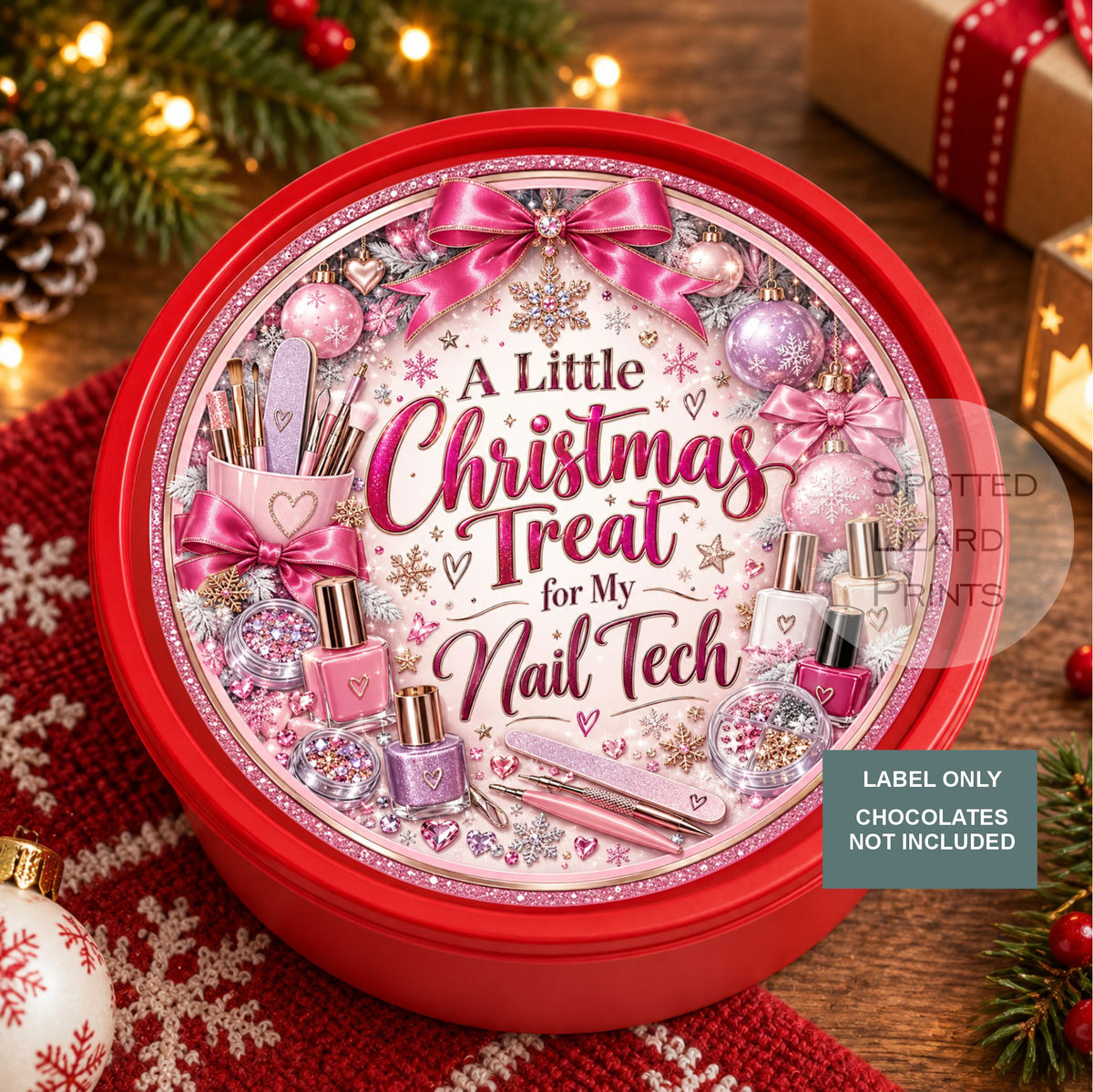 Nail Tech Christmas Gift Label | A Little Christmas Treat for My Nail Tech | Nail Technician Thank You Gift | Chocolate Tin Label