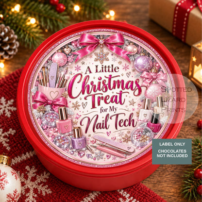 Nail Tech Christmas Gift Label | A Little Christmas Treat for My Nail Tech | Nail Technician Thank You Gift | Chocolate Tin Label