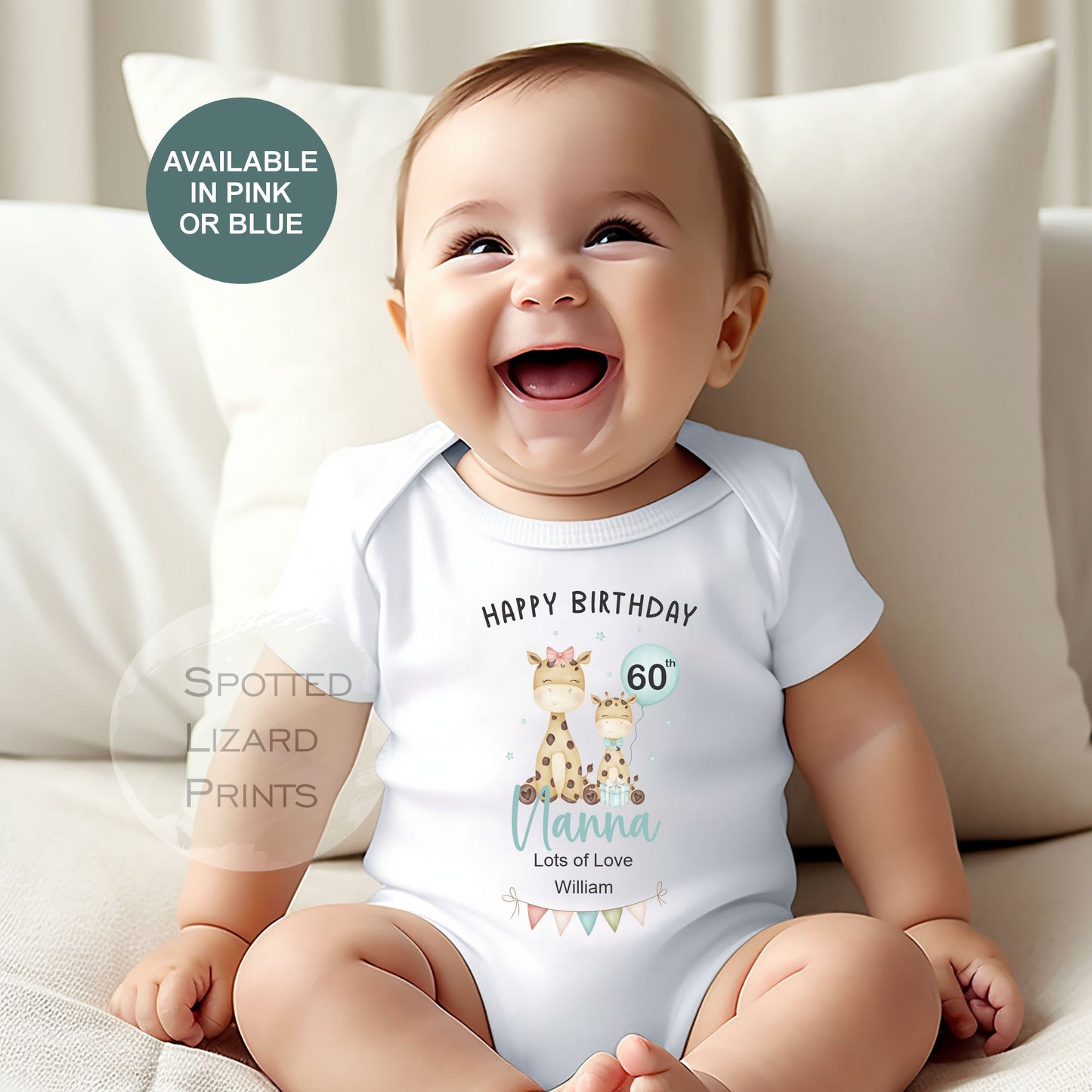 Personalised Happy Birthday Nanny Baby Outfit | 50th 60th 70th 80th Birthday Gift for Grandma | Baby Vest, Sleepsuit or T-Shirt | Gift