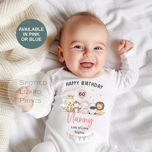 Happy 60th Birthday Nanny, 60th Birthday, My Nanny, 60th Grandma Birthday, Nanny Birthday, Sleepsuit Baby vest 50th 60th 70th 80th Birthday