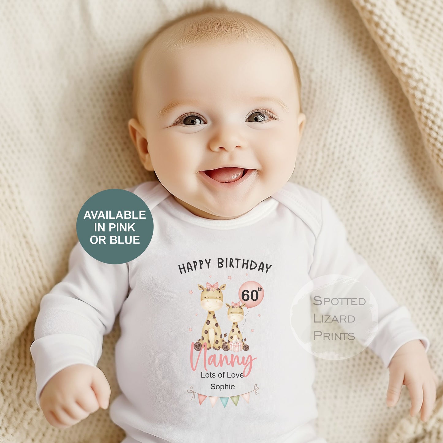 Happy 60th Birthday Nanny, 60th Birthday, My Nanny, 60th Grandma Birthday, Nanny Birthday, Sleepsuit Baby vest 50th 60th 70th 80th Birthday (Copy)