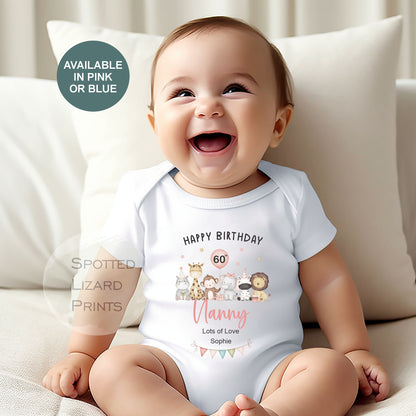 Happy 60th Birthday Nanny, 60th Birthday, My Nanny, 60th Grandma Birthday, Nanny Birthday, Sleepsuit Baby vest 50th 60th 70th 80th Birthday