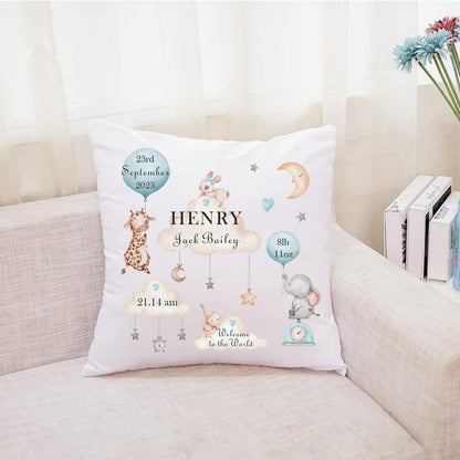 personalised new baby cushion for boy