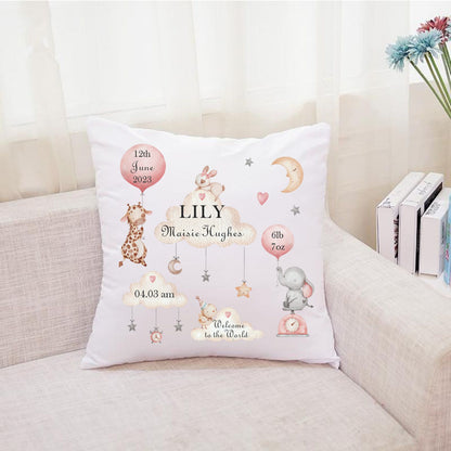 personalised new baby cushion for girl