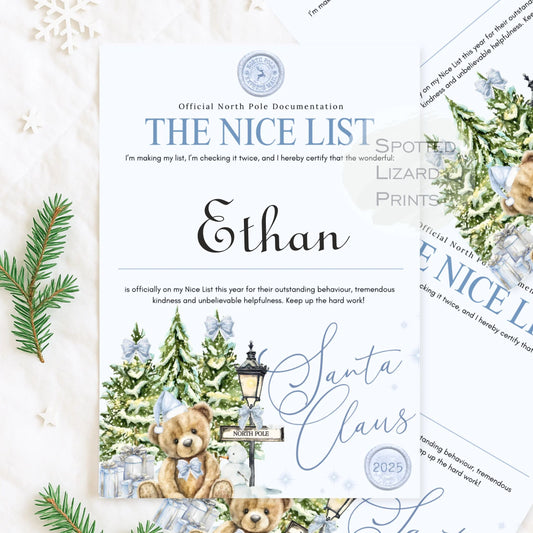 Nice List certificate