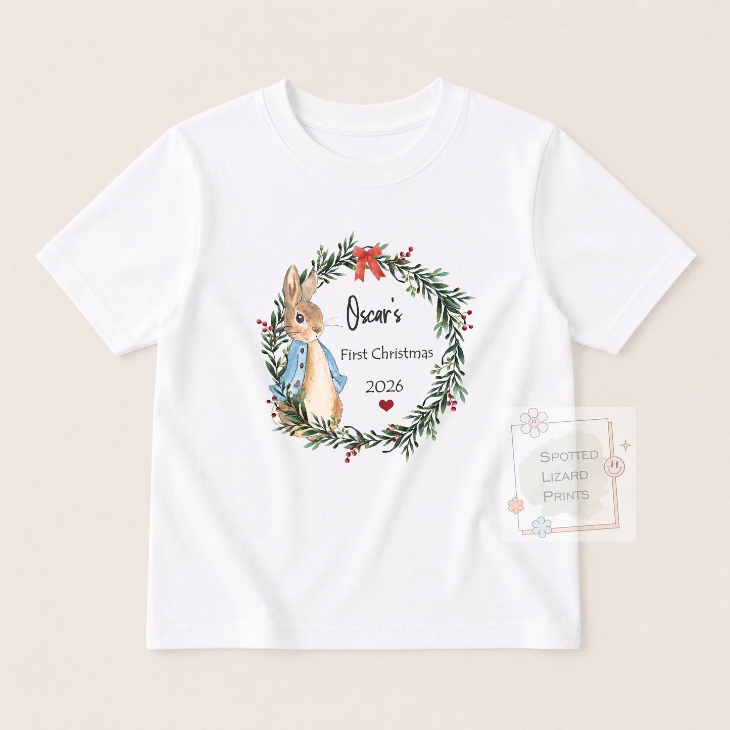 Personalised Peter Rabbit 1st Christmas Baby Outfit - Baby Sleepsuit or Vest - My First Christmas