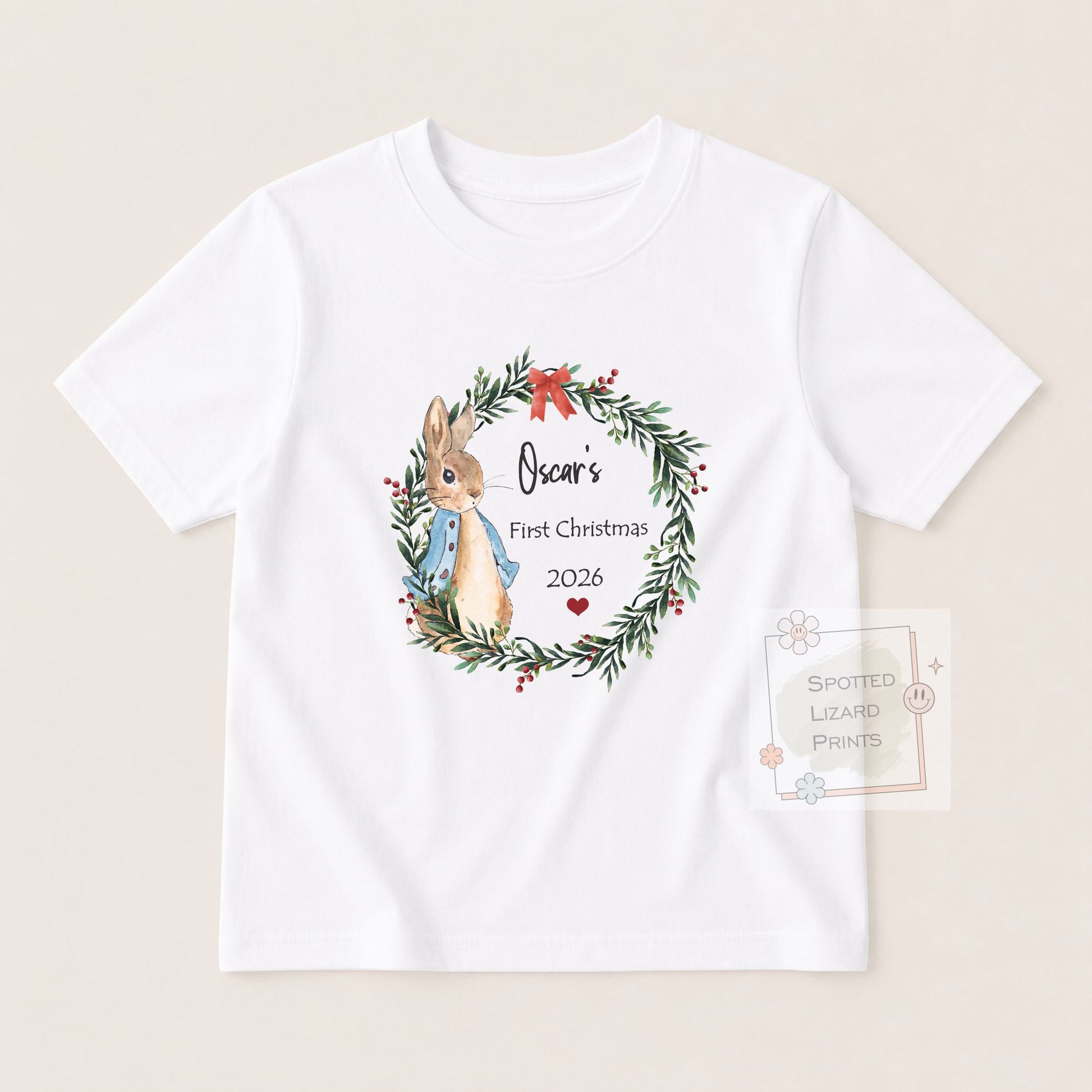 Personalised Peter Rabbit 1st Christmas Baby Outfit - Baby Sleepsuit or Vest - My First Christmas
