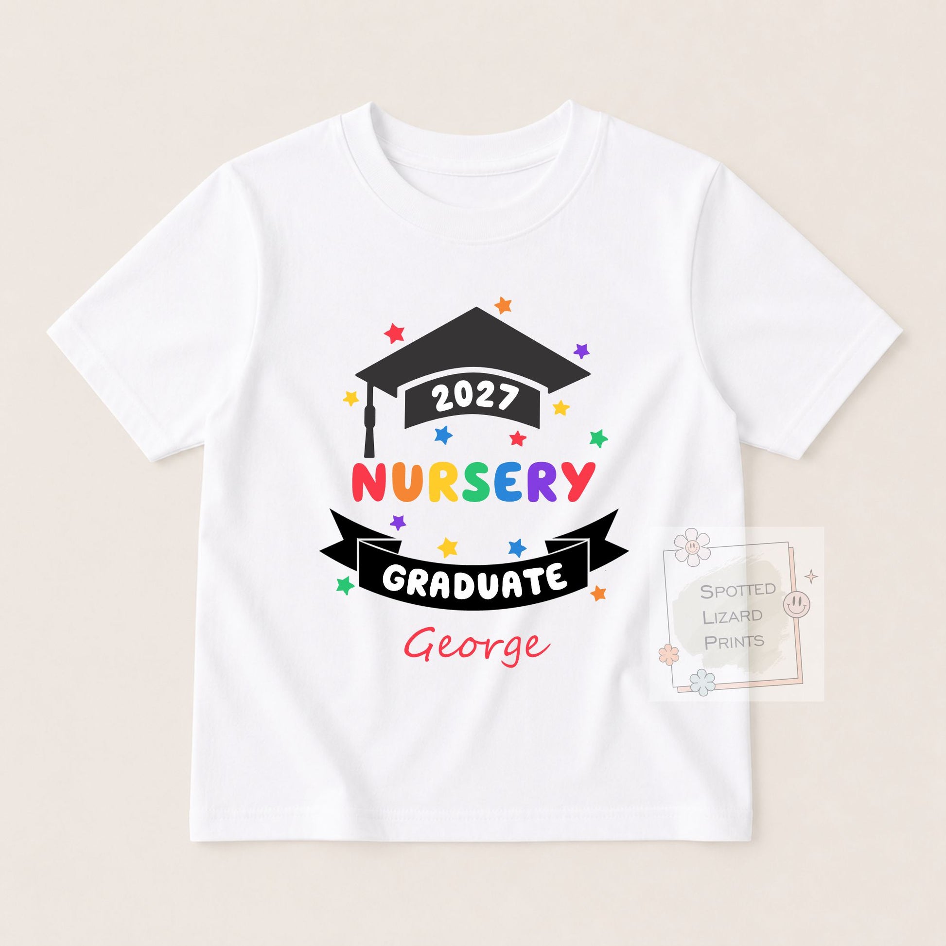Personalised Nursery Graduation T-Shirt 2027 | Preschool Reception Childminder Graduate Shirt | Kids Leavers Top | Custom Name Graduation