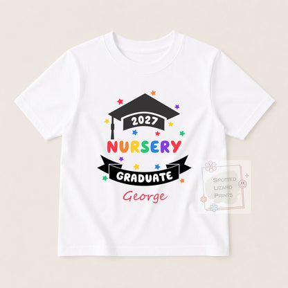Personalised Nursery Graduation T-Shirt 2027 | Preschool Reception Childminder Graduate Shirt | Kids Leavers Top | Custom Name Graduation