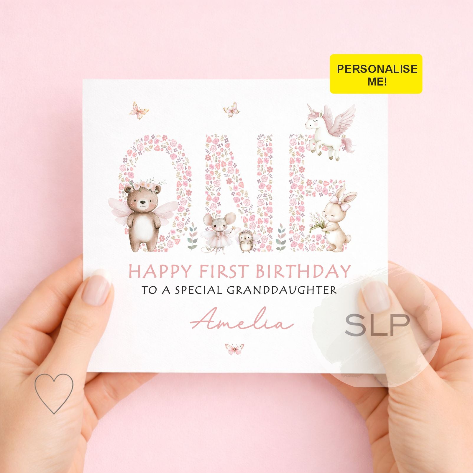 Personalised First Birthday Card, Girls 1st Birthday Card, Daughter, Granddaughter, Niece, Sister, Goddaughter Pink Birthday Card