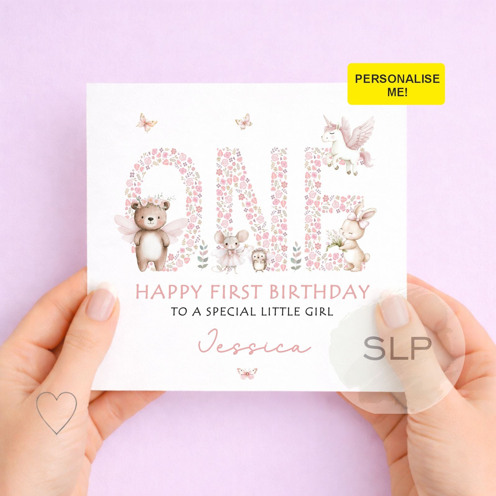 Personalised First Birthday Card, Girls 1st Birthday Card, Daughter, Granddaughter, Niece, Sister, Goddaughter Pink Birthday Card