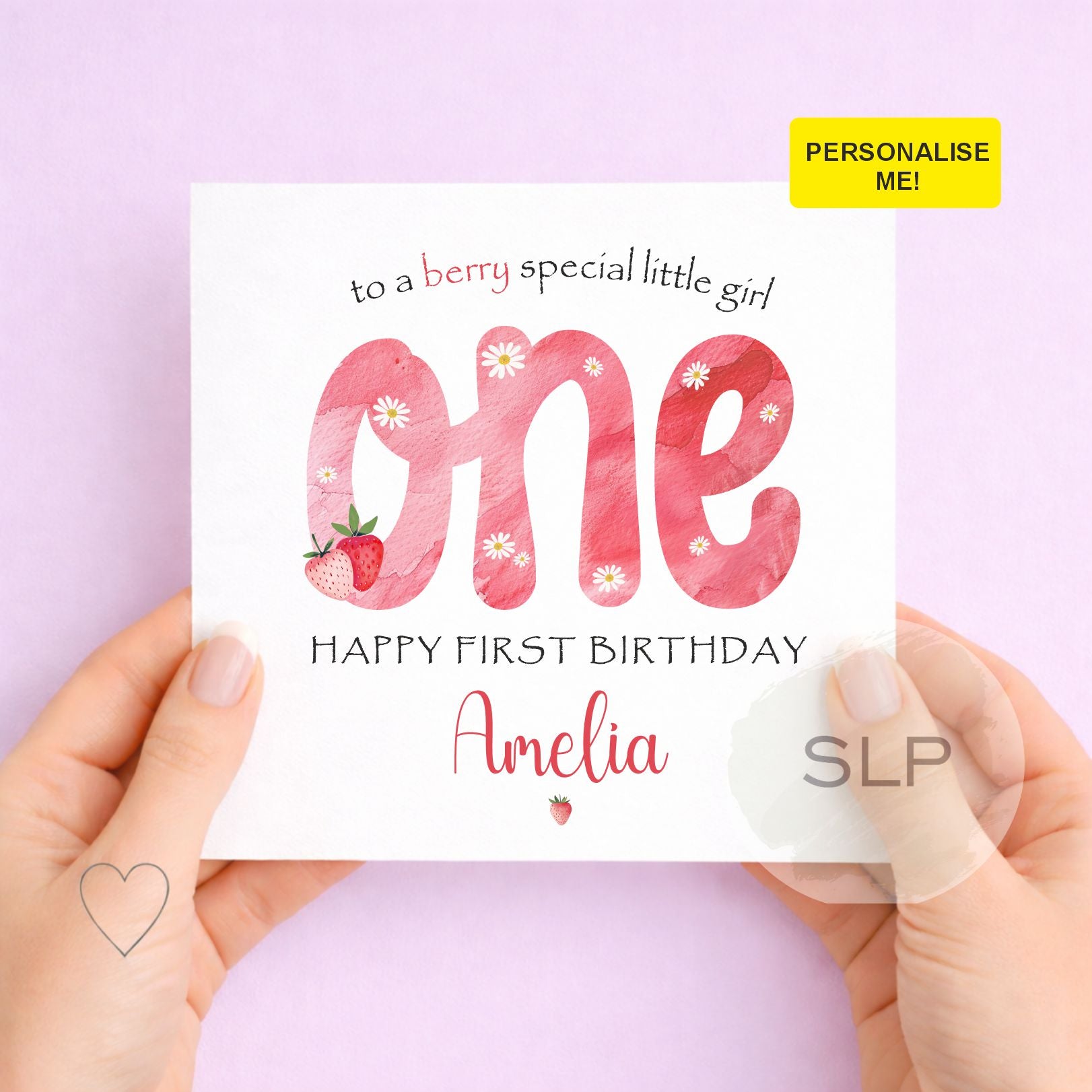 Personalised Strawberry First Birthday Card - Berry 1st Card For Daughter, Granddaughter, Niece, Sister, Goddaughter - Age One Greeting Card