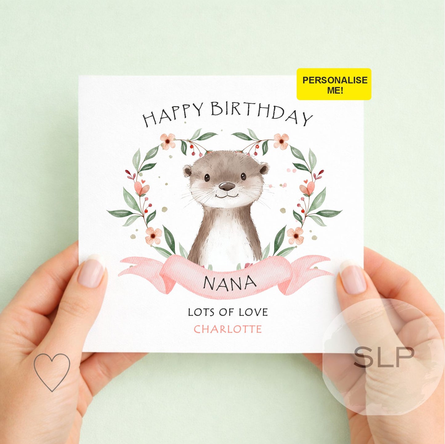 Personalised Otter Birthday Card – Mum, Mummy, Nana or Nanny – Custom Card from Child