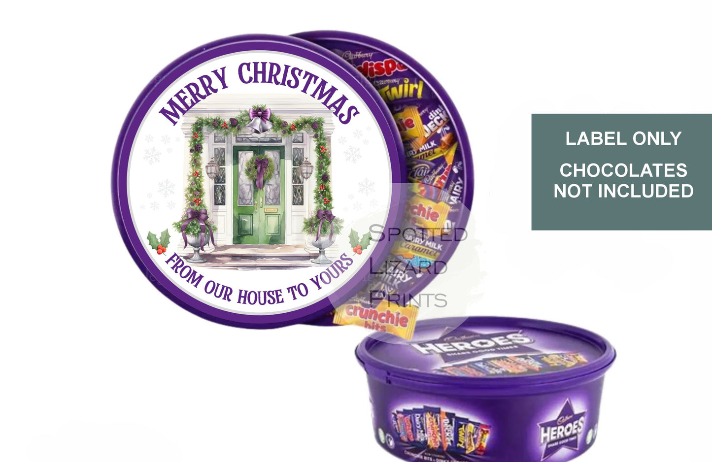Christmas Chocolate Tub Labels, From Our House Family Stickers | Festive Sweet Tub Decoration Made to fit Celebrations, Heroes