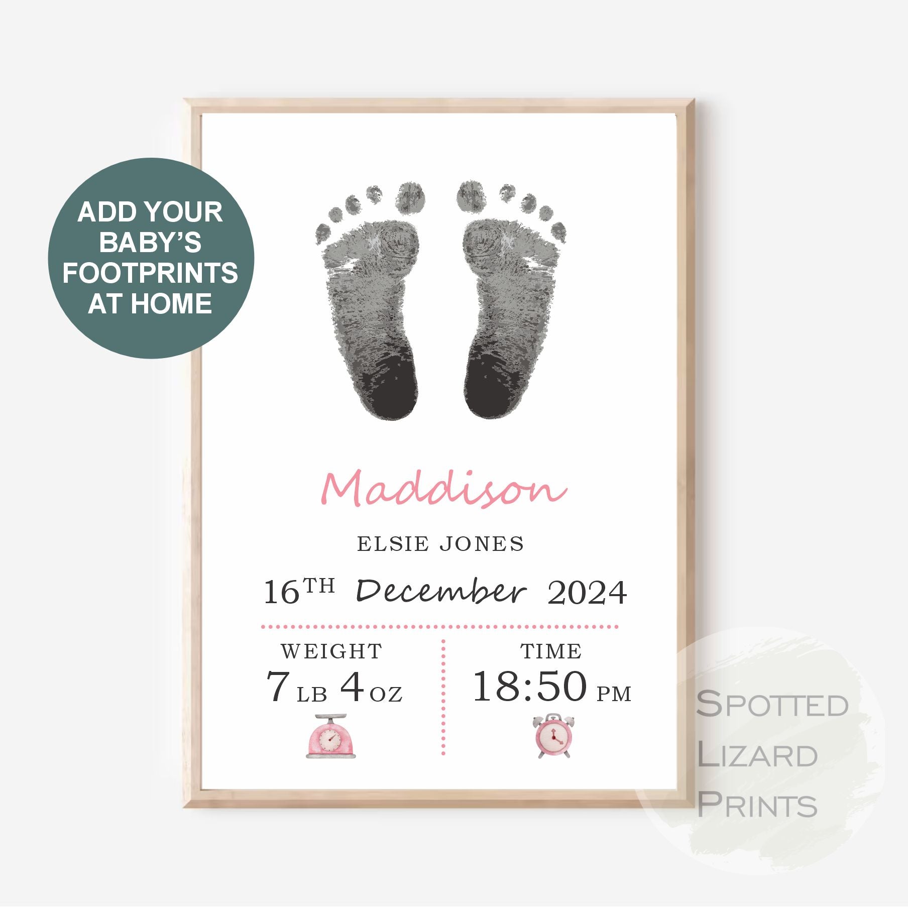 Baby footprint wall art. Babies feet printed onto decorative wall art