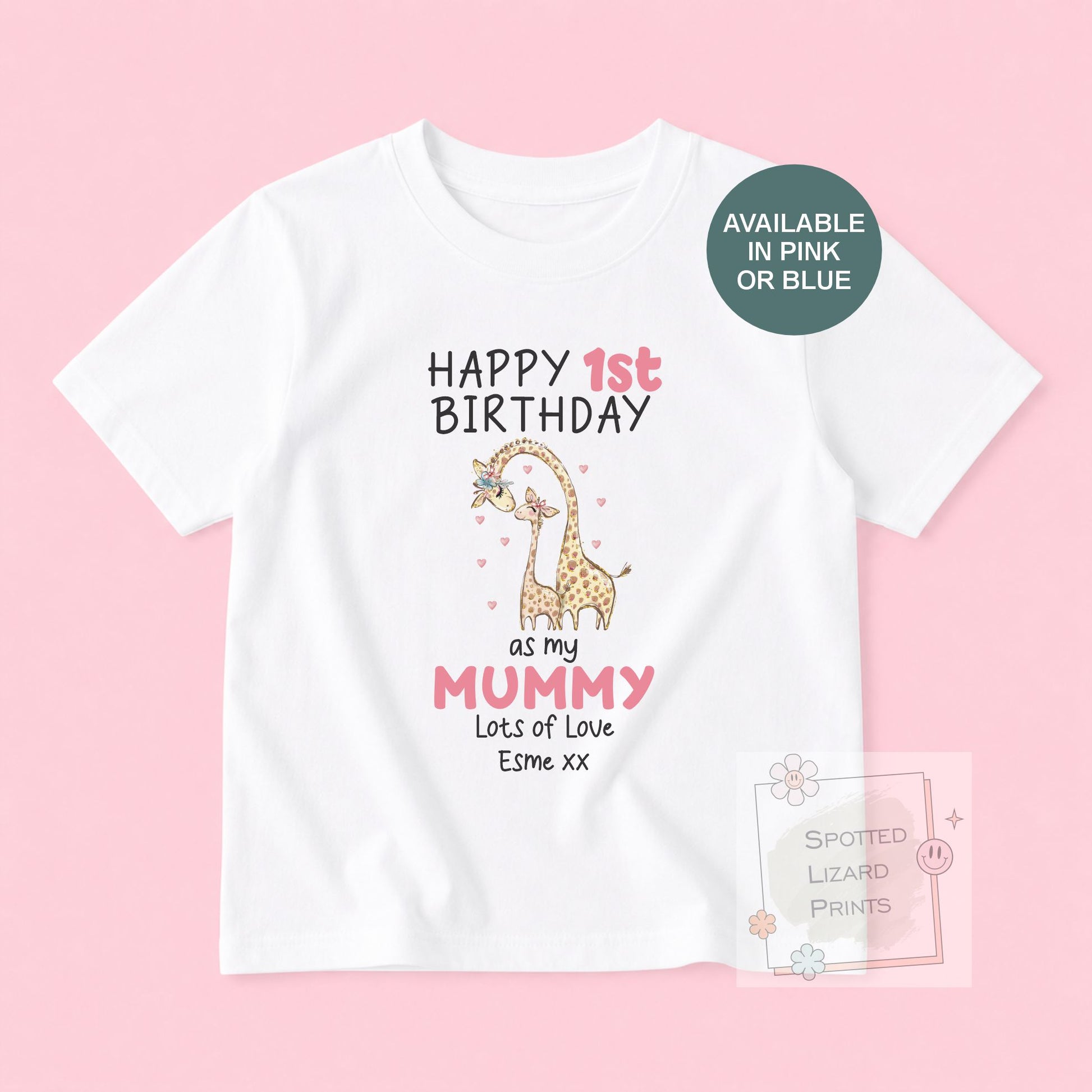 Personalised 1st Birthday Outfit, Happy 1st Birthday as My Mummy Sleepsuit, First Birthday Baby T-Shirt, Custom Baby Gift, Giraffe