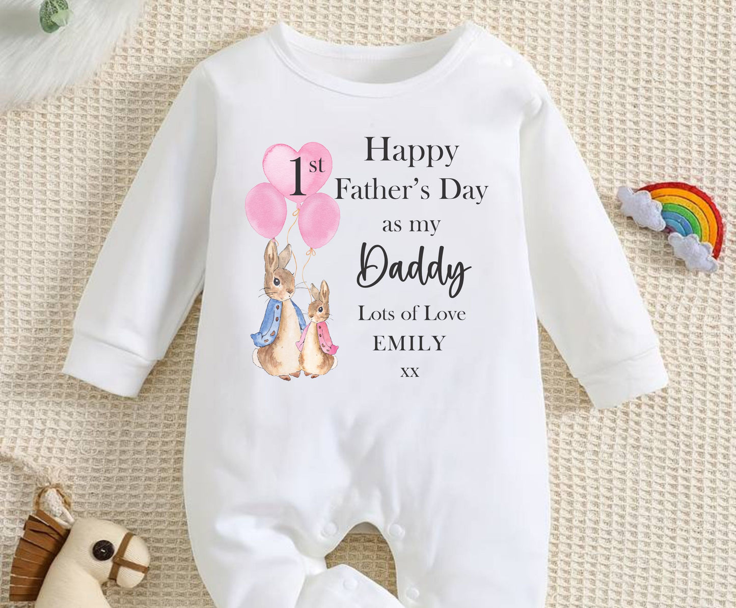 peter rabbit 1st fathers day, pink for girl