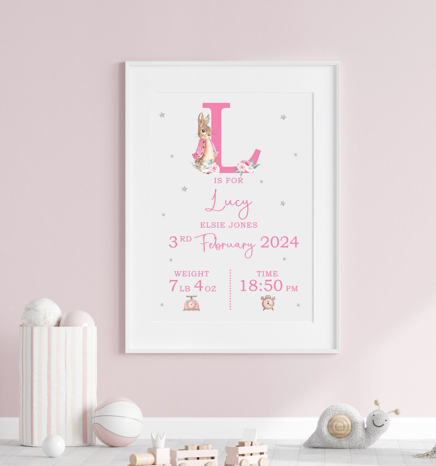 peter rabbit new baby personalised print