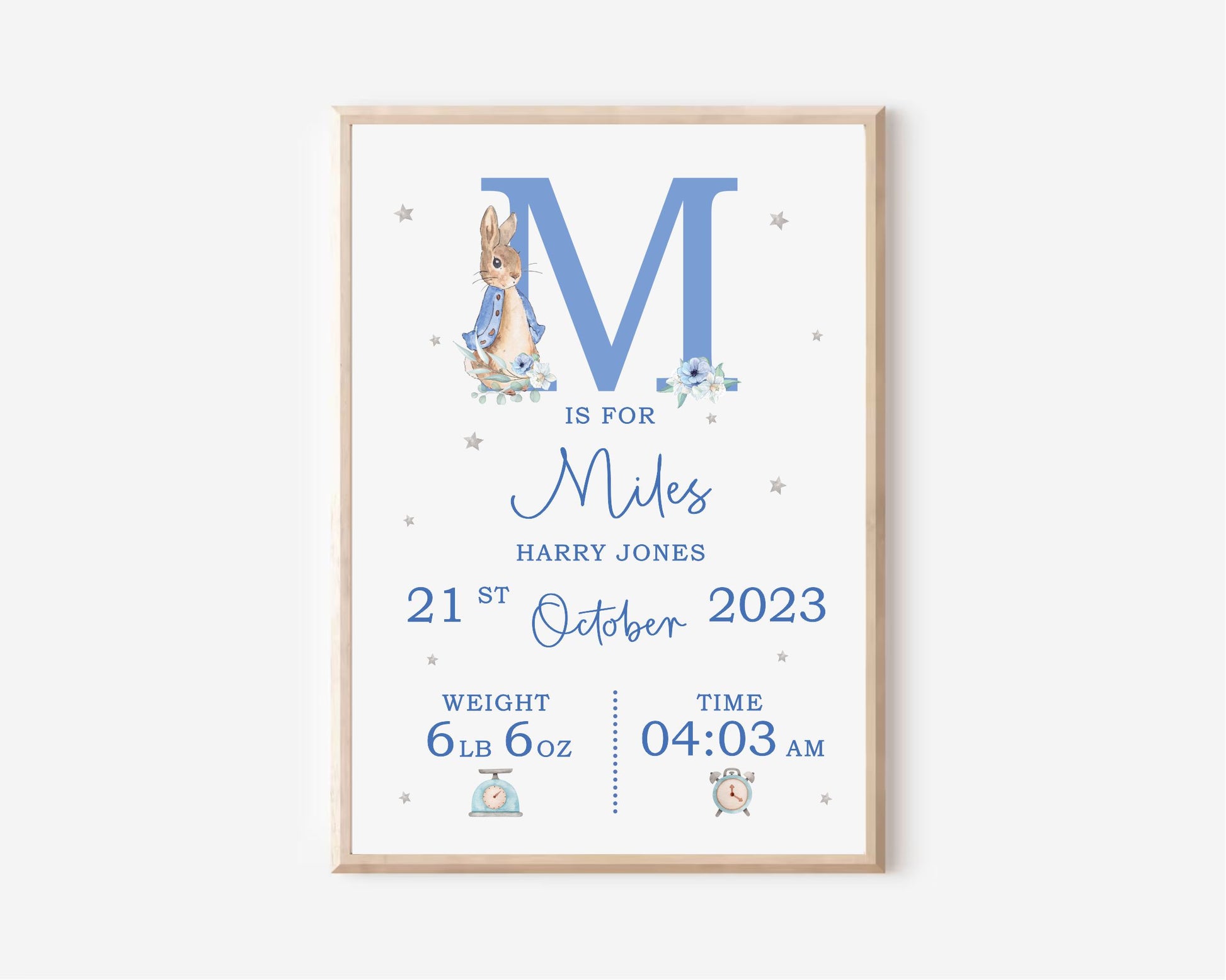 peter rabbit baby announcement print