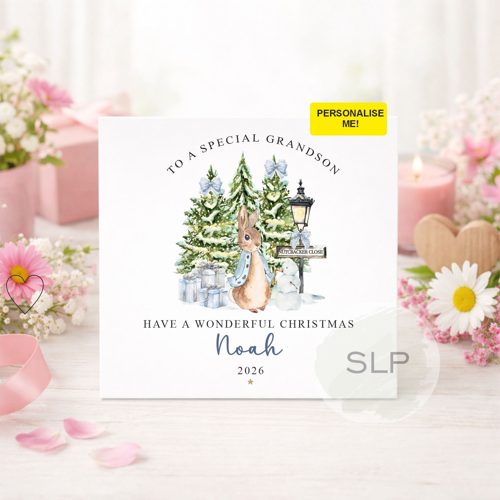 Personalised Rabbit Christmas Card for Grandson & Boys