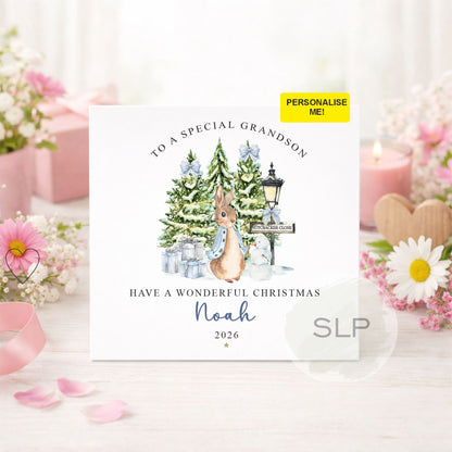 Personalised Rabbit Christmas Card for Grandson & Boys