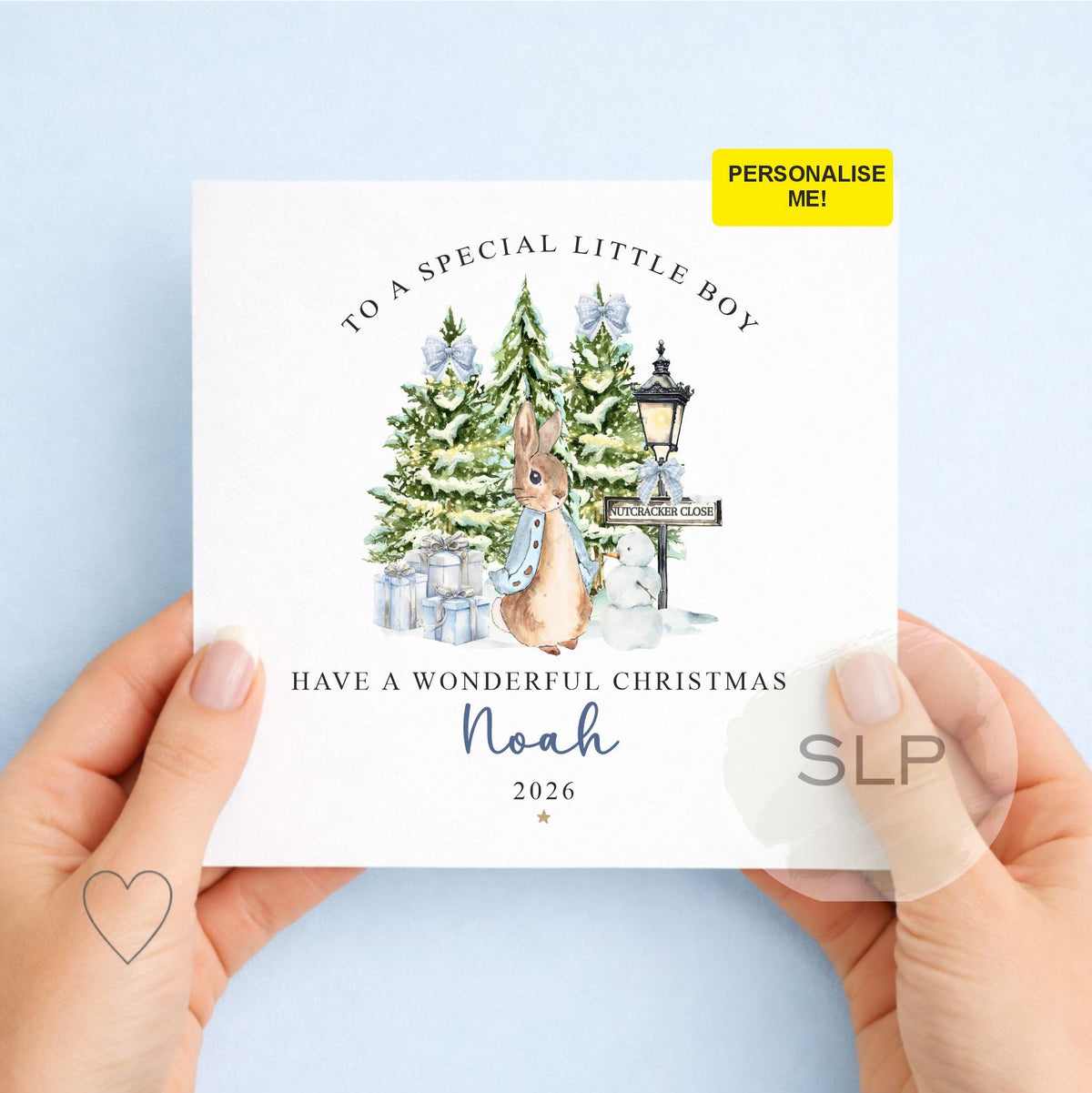 Personalised Rabbit Christmas Card for Grandson & Boys