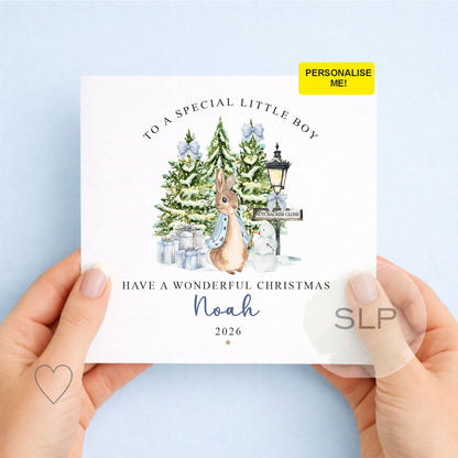 Personalised Rabbit Christmas Card for Grandson & Boys