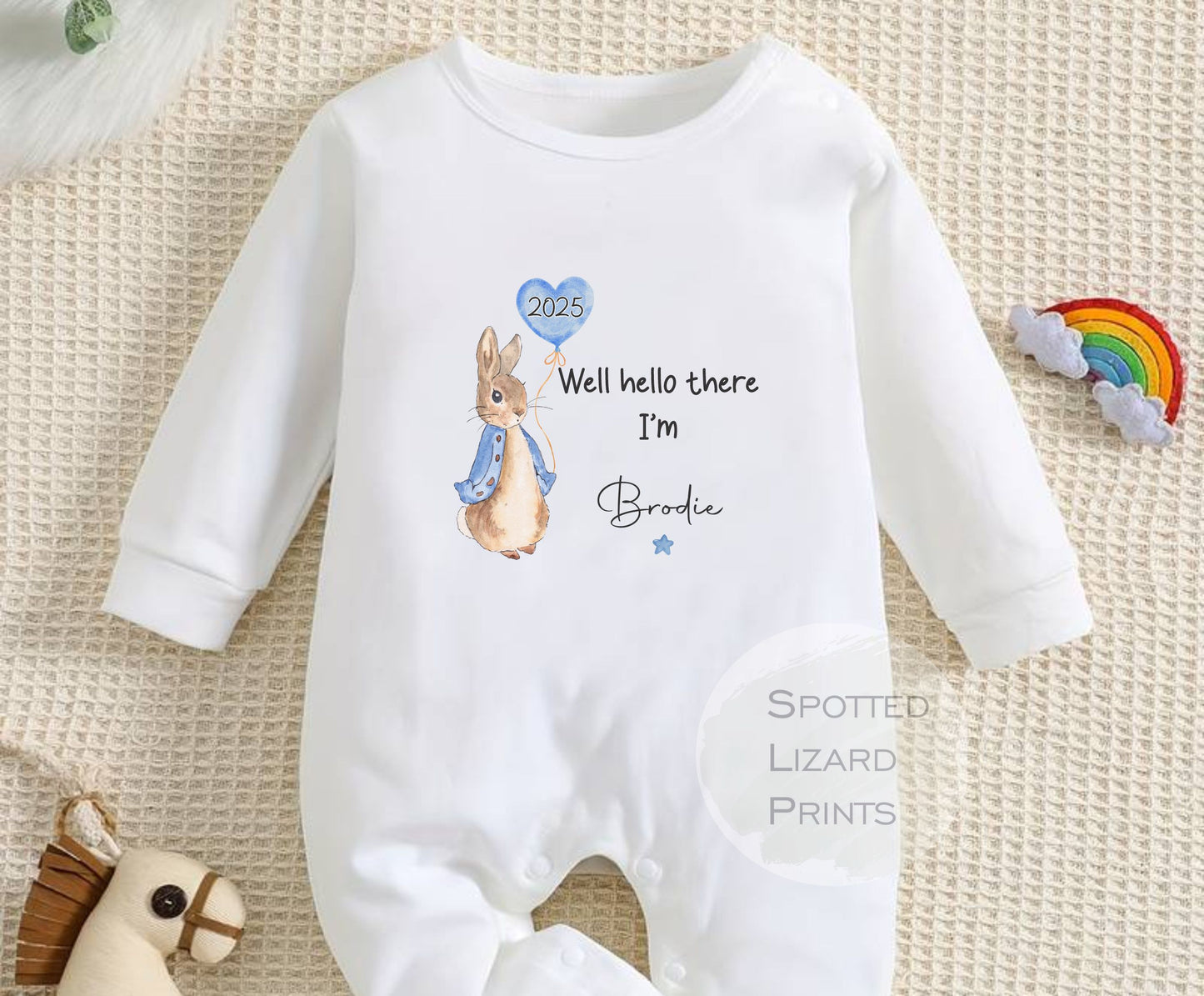 Peter rabbit Baby clothing personalised with a name born in 2025