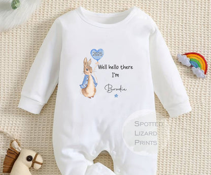 Peter rabbit Baby clothing personalised with a name born in 2025