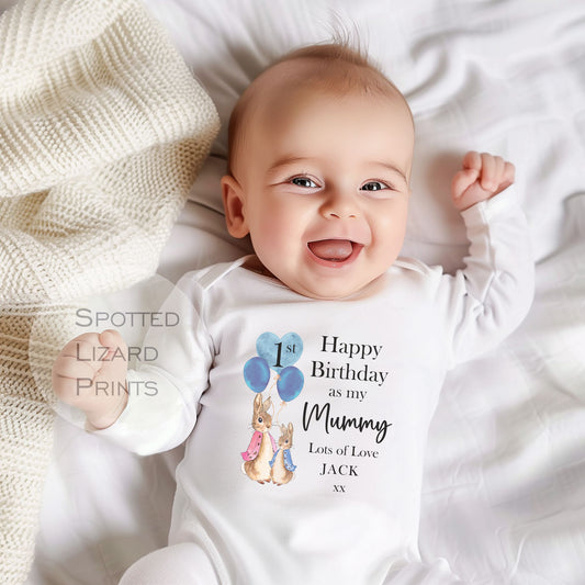 Peter Rabbit Happy First Birthday MUMMY Baby Outfit (First Birthday 1st Birthday Mummy Mum Birthday l New Mum Gift)