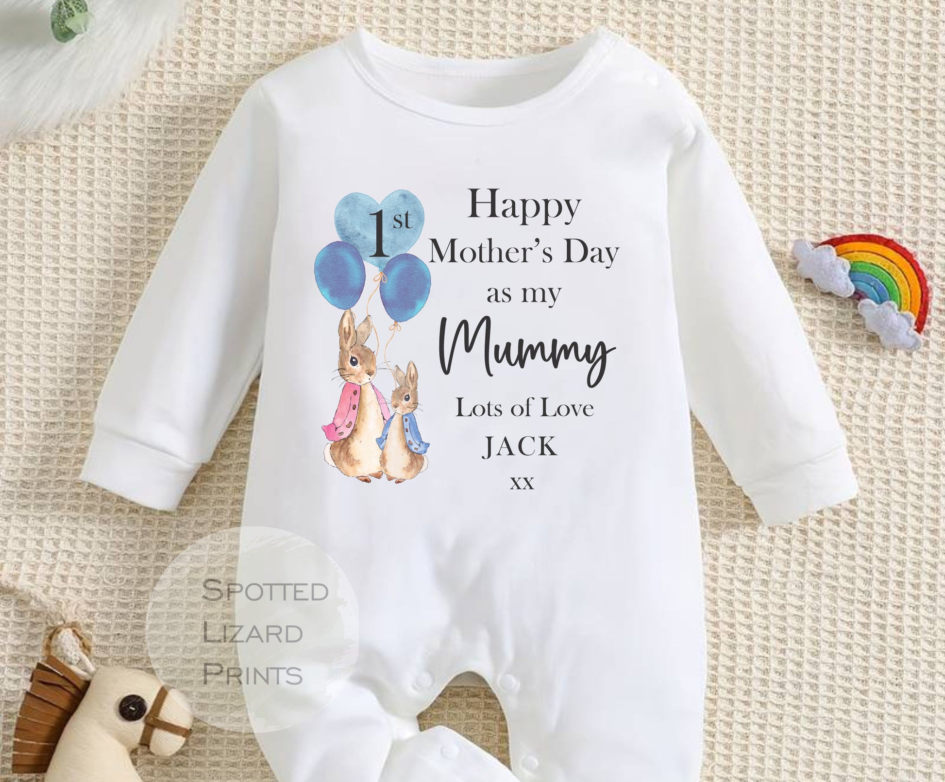 Peter rabbit happy mothers day baby sleepsuit