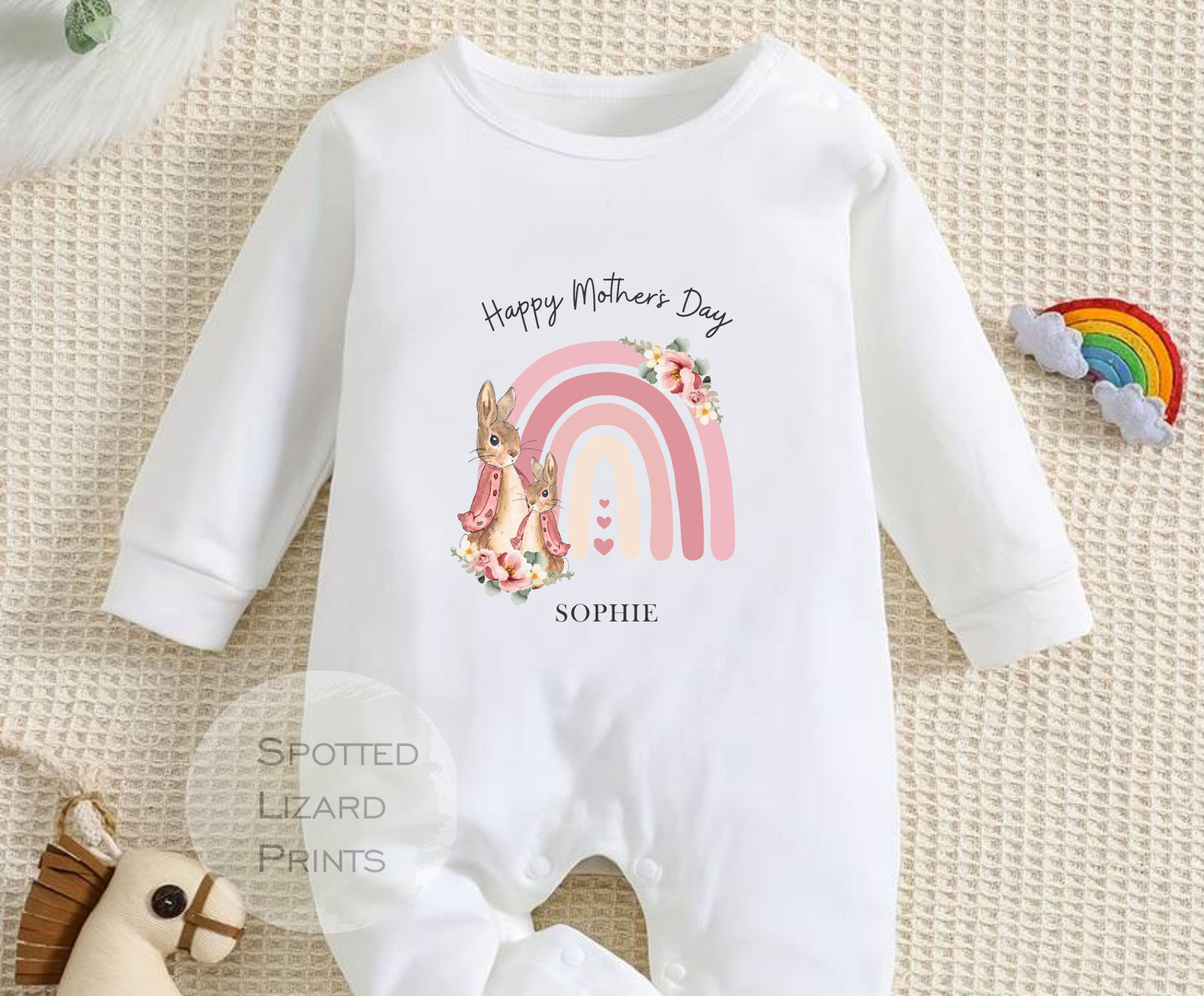 peter rabbit personalised mothers day baby romper