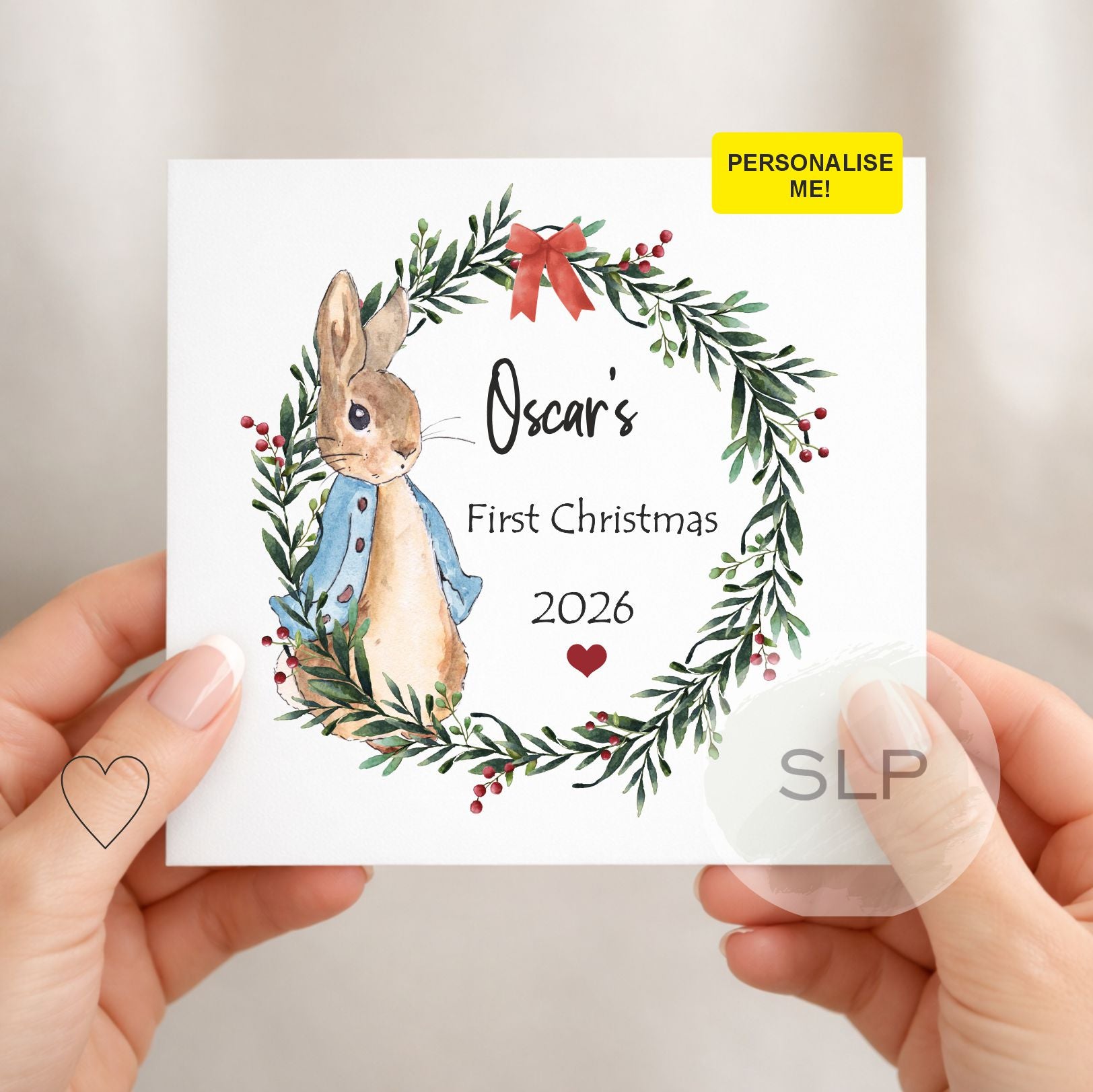Personalised First Christmas Card | Bunny & Custom Name