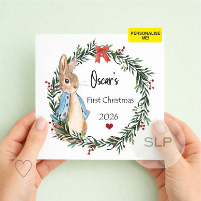 Personalised First Christmas Card | Bunny & Custom Name