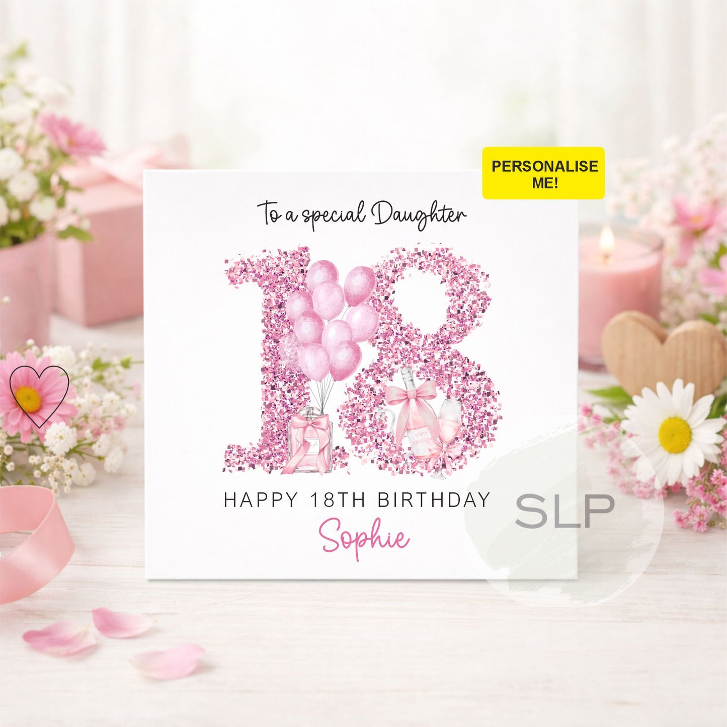Personalised 18th Birthday Card Any Age Any Name – Pink Champagne Birthday Card – 18th  Birthday Card for Her Birthday Daughter Friend