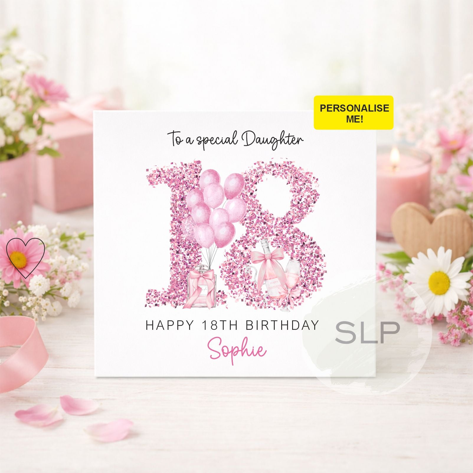Personalised 18th Birthday Card Any Age Any Name – Pink Champagne Birthday Card – 18th  Birthday Card for Her Birthday Daughter Friend