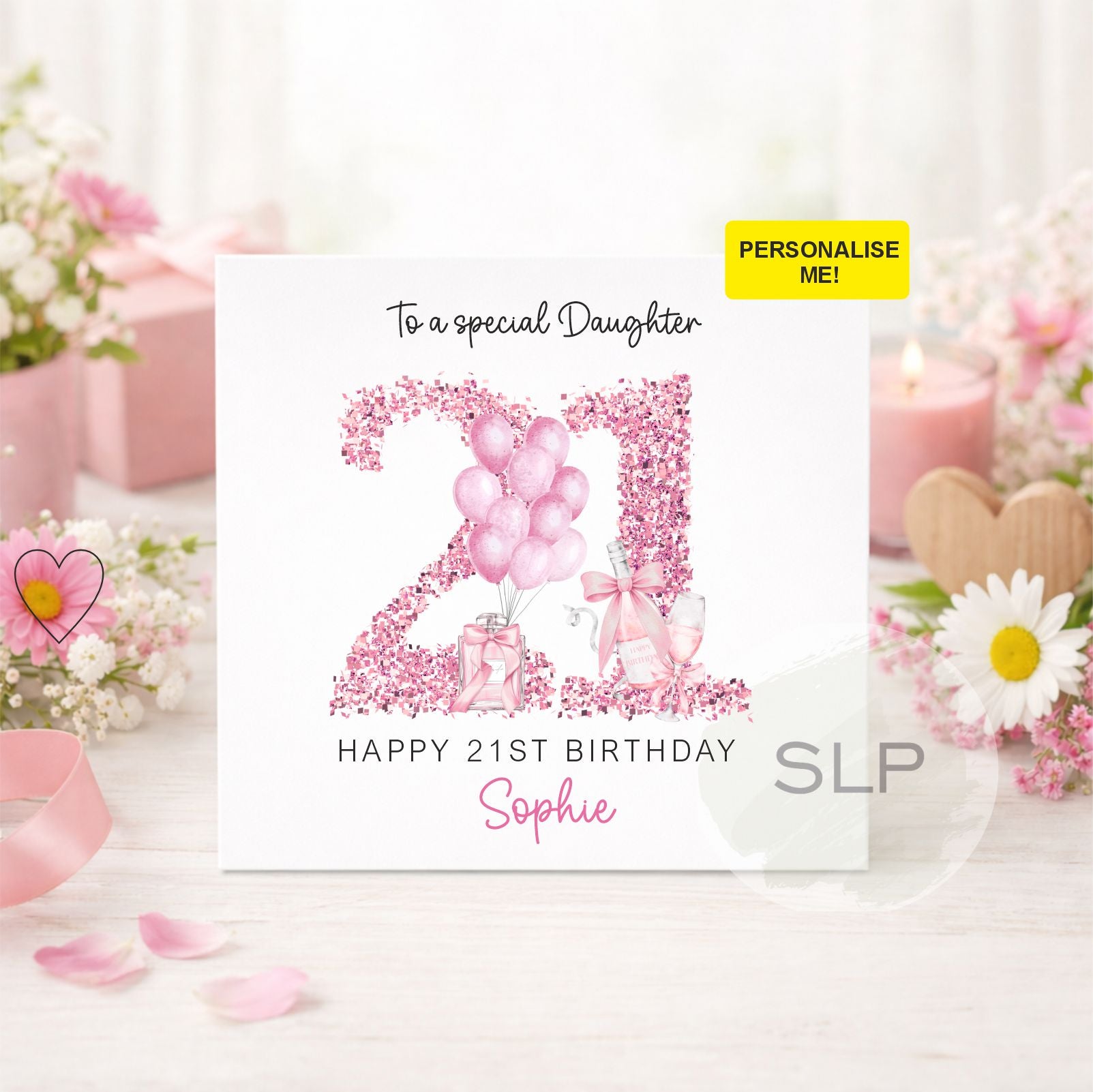 Personalised 21ST Birthday Card Any Age Any Name – Pink Champagne Birthday Card – 21st  Birthday Card for Her Birthday Daughter Friend