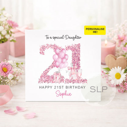 Personalised 21ST Birthday Card Any Age Any Name – Pink Champagne Birthday Card – 21st  Birthday Card for Her Birthday Daughter Friend