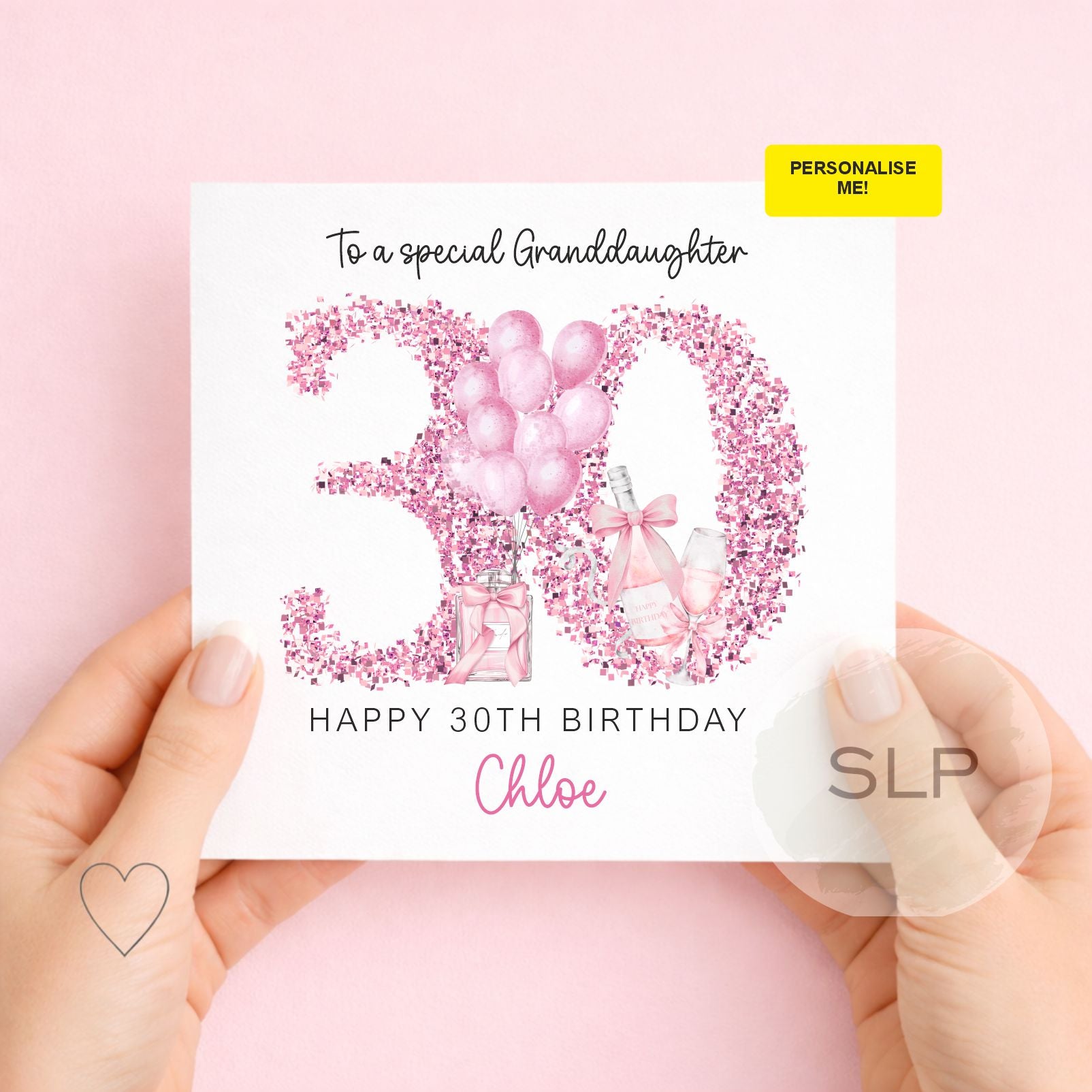 Personalised 30th Birthday Card Any Age Any Name – Pink Champagne Birthday Card – 30th Birthday Card for Her Birthday Daughter Friend