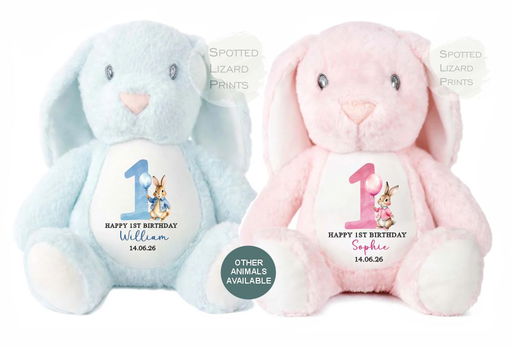 Personalised First Birthday , 1st Birthday Gift Girl Teddy, 1st Baby Girl, Birthday Present, Personalised 1st Birthday Soft Toy