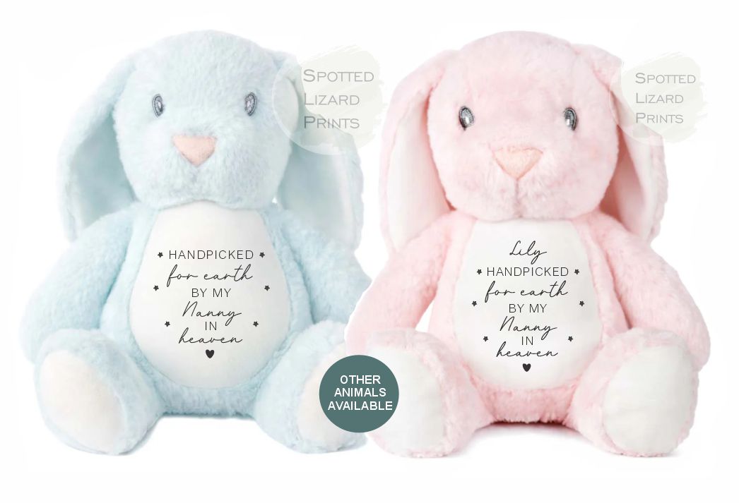 Personalised handpicked for earth by nanny in heaven teddy