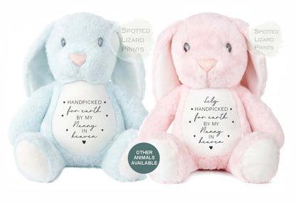 Personalised handpicked for earth by nanny in heaven teddy