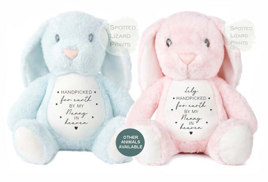 Personalised handpicked for earth by nanny in heaven teddy
