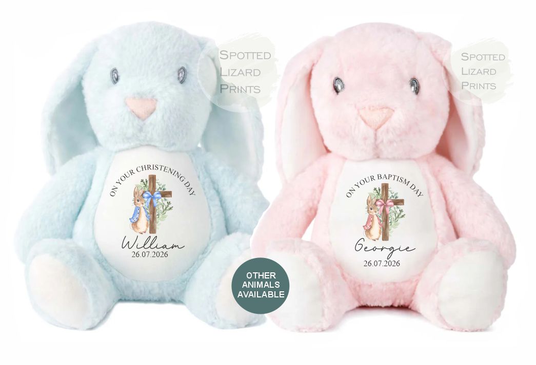 Personalised Christening Teddy Bear, Baby Baptism Gift, Custom Baby Name Soft Toy, Christening Keepsake Gift, Baby Girl Boy Gift, kids Bears
