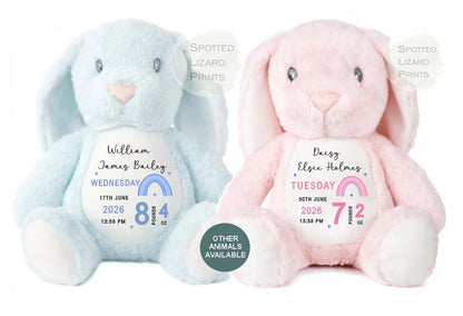 Personalised New Baby Bunny Rabbit Soft Toy Gift - Birth Stats Teddy Bear - Newborn Baby Gift - Baby Keepsake -Soft Toy - Baby Shower Gift