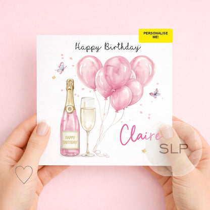 Personalised Lovely Friend Birthday Card - Loveliest Friend Birthday Card - Pink Champagne Card For Special Friend - Bestie Birthday Gift