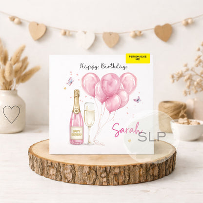 Personalised Lovely Friend Birthday Card - Loveliest Friend Birthday Card - Pink Champagne Card For Special Friend - Bestie Birthday Gift